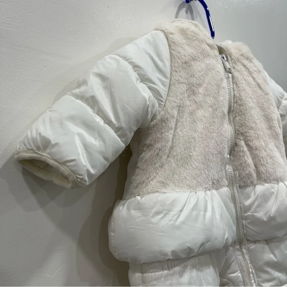 Jessica Simpson Faux Fur Peplum Puffer Hooded Snow Suit White 3/6 Months